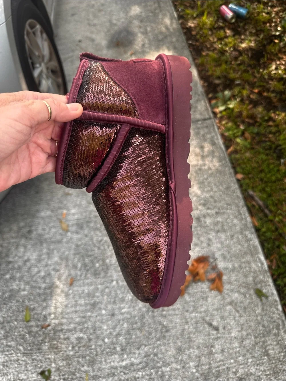UGG  Burgundy Sequin Suede Boots women size 9